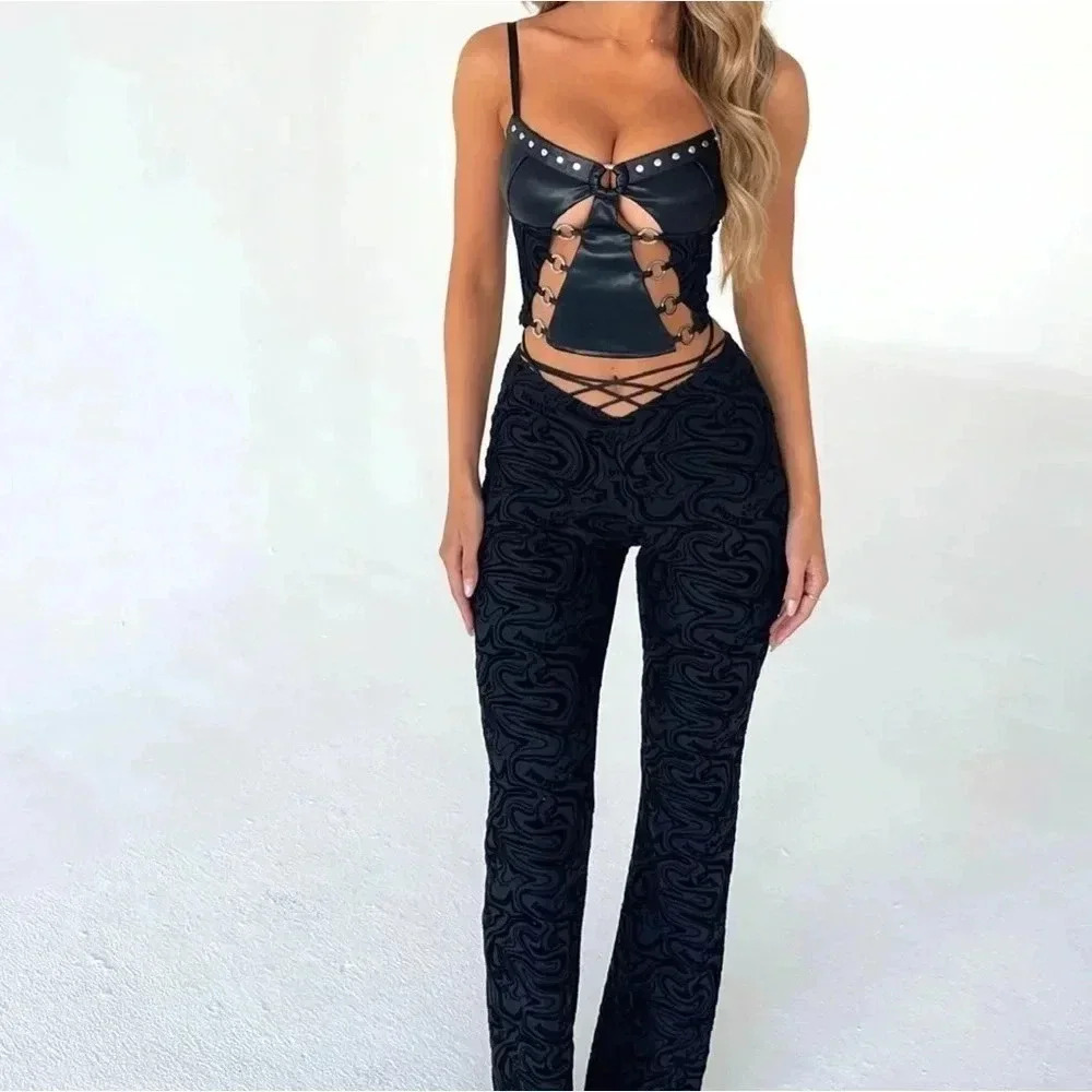 Outcast ASTRID PANT Velvet BLACK Fitted Flare, Size Large stretchy festival - Picture 3 of 13